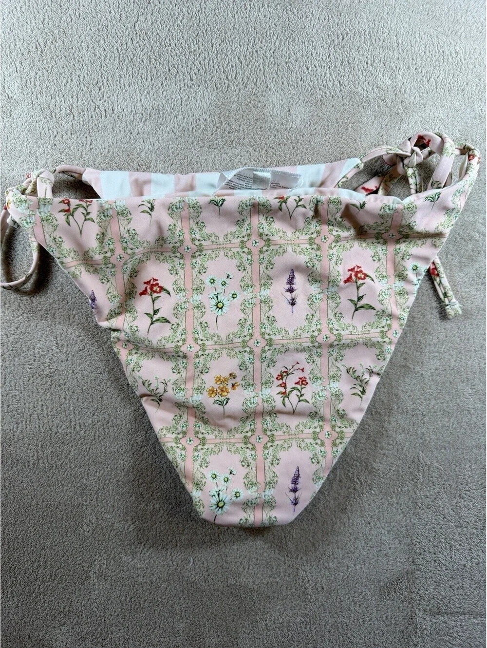 Agua Bendita Size M Reversible Bikini Bottom Pink Floral Stripe